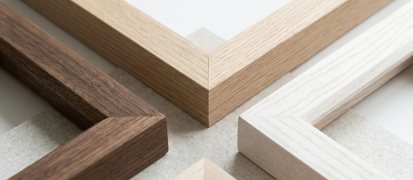 Oak, walnut and limed wood frame mouldings