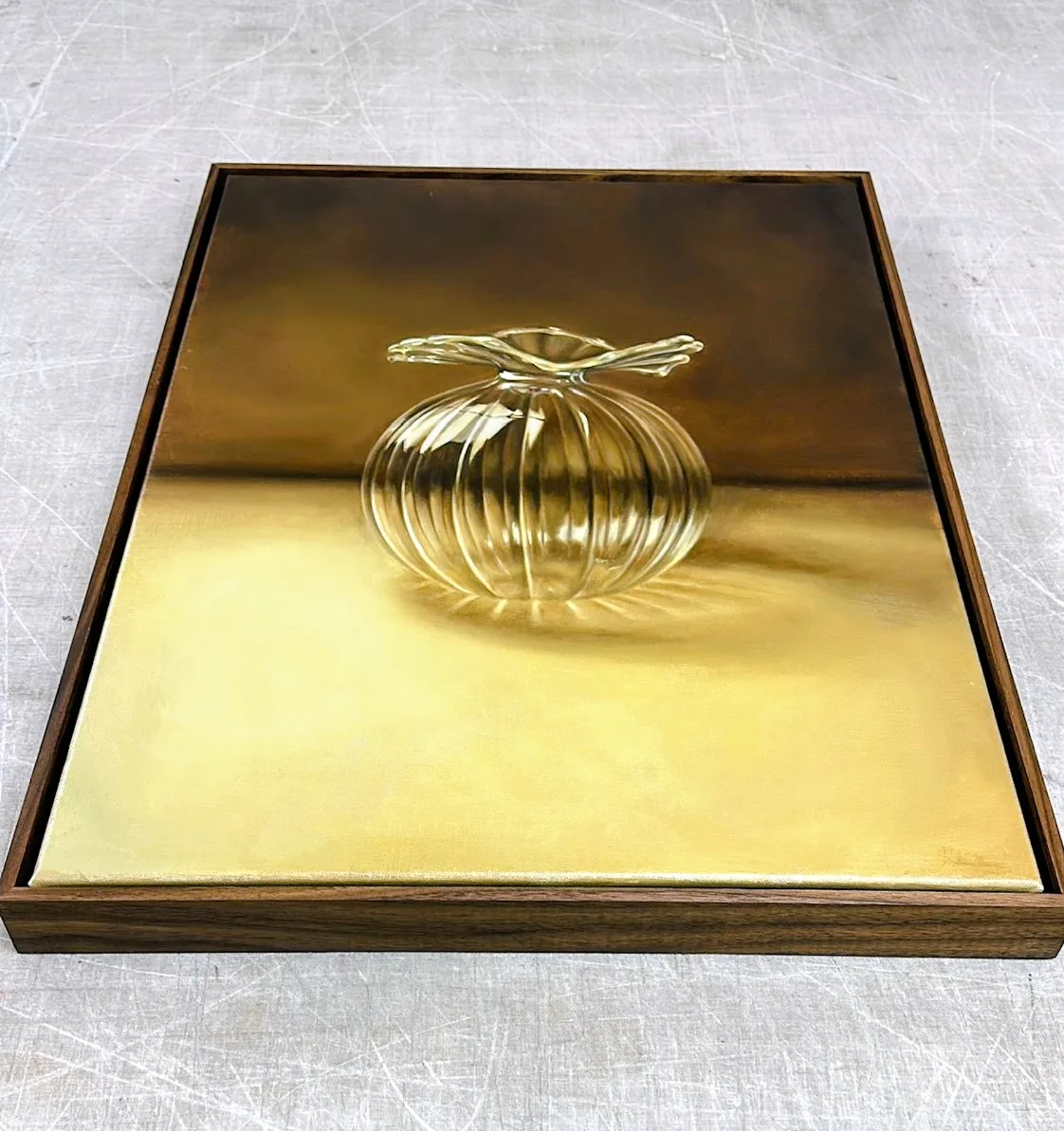 Walnut tray frame with glass vase painting